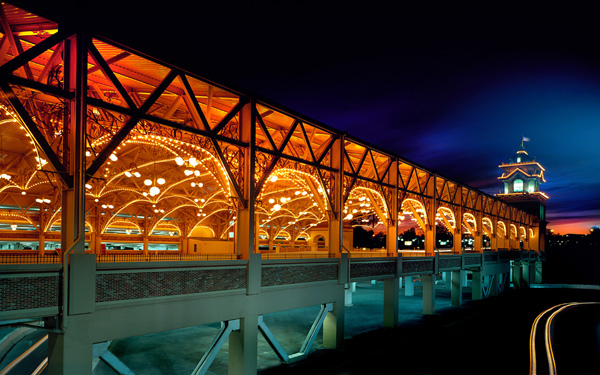 Lights on bridge at night