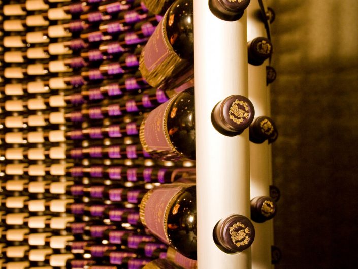 modern wine rack with wine bottles